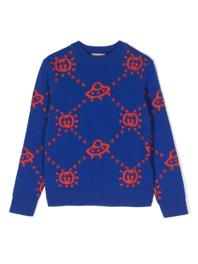 Gucci Kids GG UFO-intarsia wool jumper - Blue von Gucci Kids