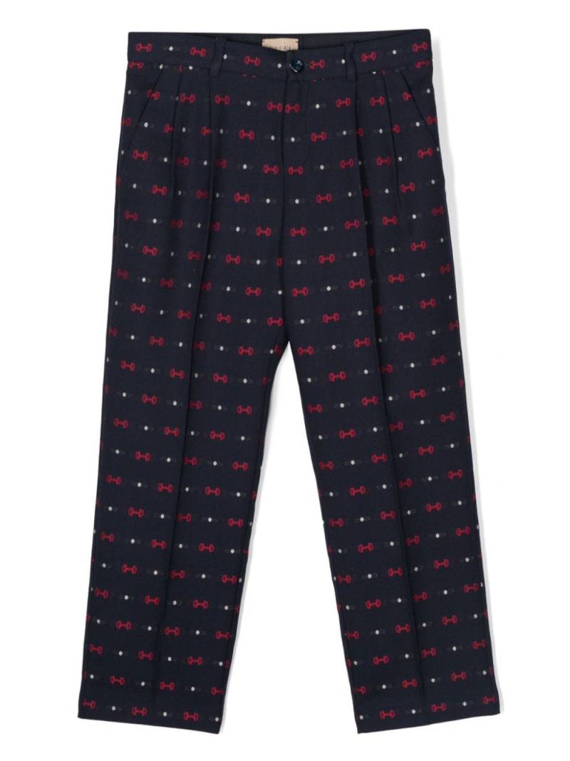 Gucci Kids Horsebit-embroidered straight-leg trousers - Blue von Gucci Kids