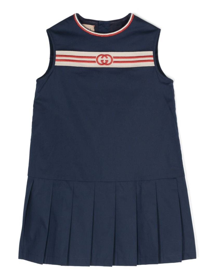 Gucci Kids Interlocking G-embroidered pleated dress - Blue von Gucci Kids