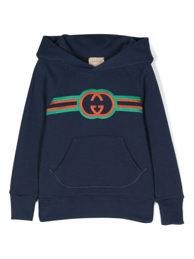 Gucci Kids logo-embroidered cotton hoodie - Blue von Gucci Kids