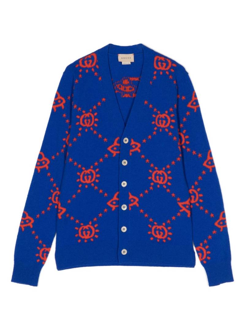 Gucci Kids logo-intarsia wool cardigan - Blue von Gucci Kids