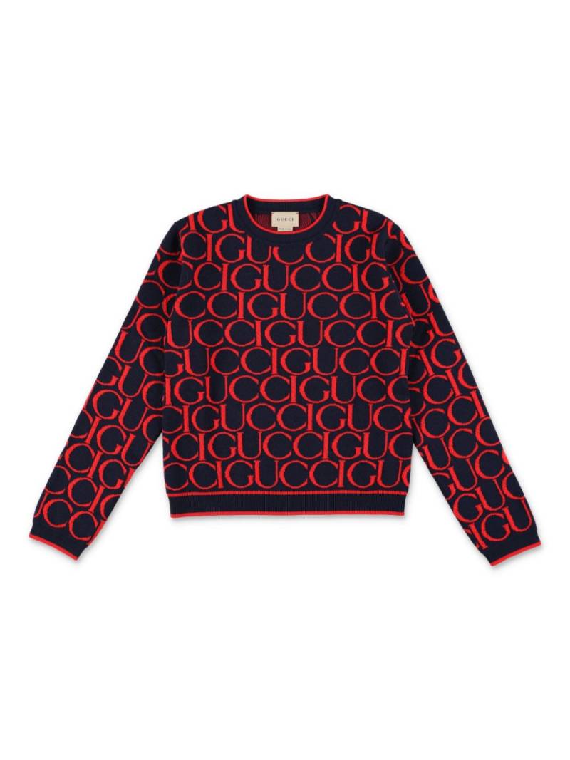 Gucci Kids logo-jacquard wool jumper - Blue von Gucci Kids