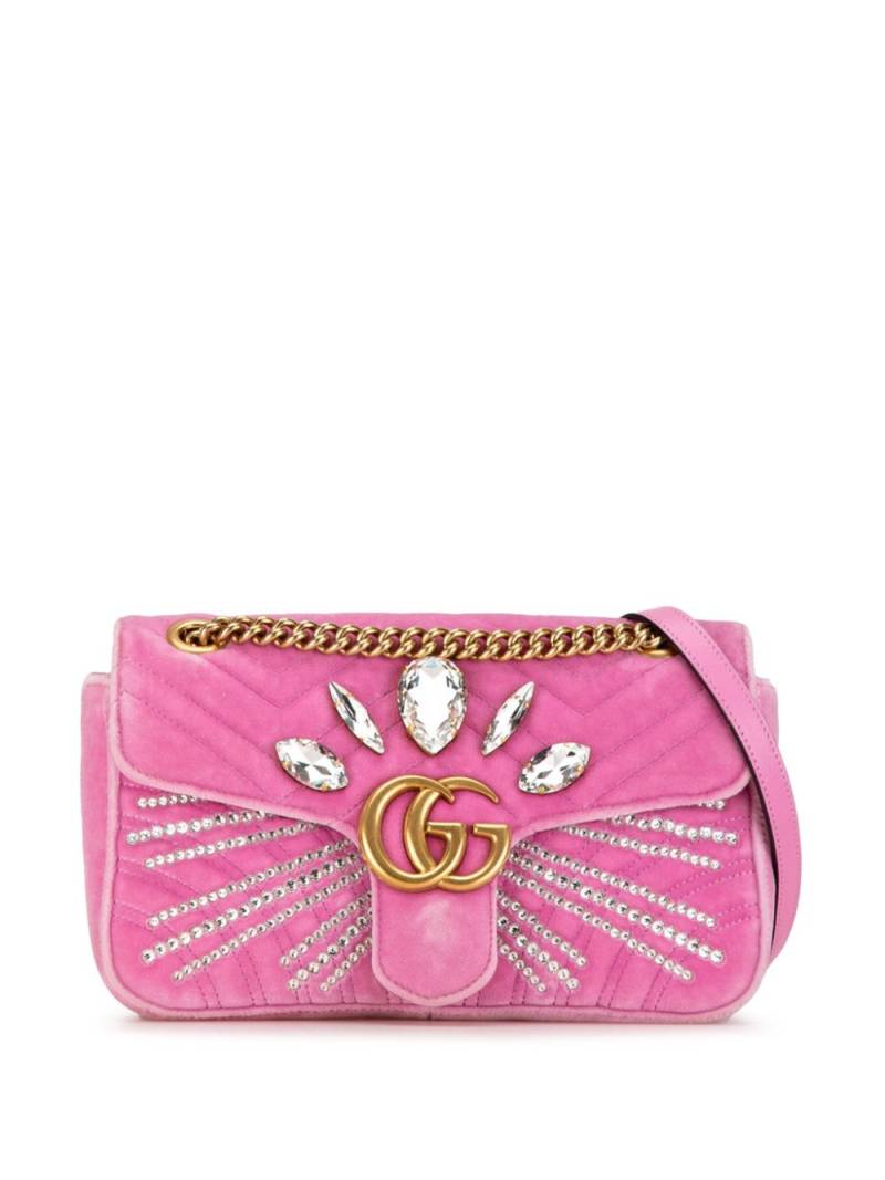 Gucci Pre-Owned 2000-2015 Small GG Marmont Matelasse Crystal-Embellished Velvet crossbody bag - Pink von Gucci Pre-Owned