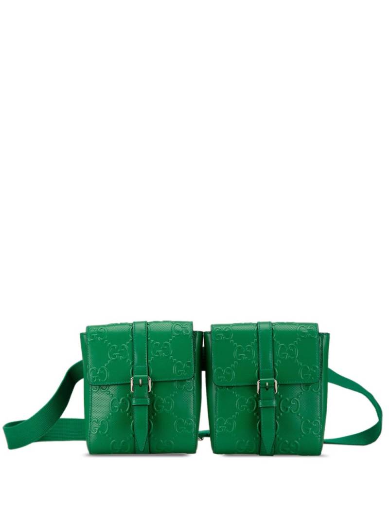 Gucci Pre-Owned 2016-2023 GG Embossed Perforated Double belt bag - Green von Gucci Pre-Owned