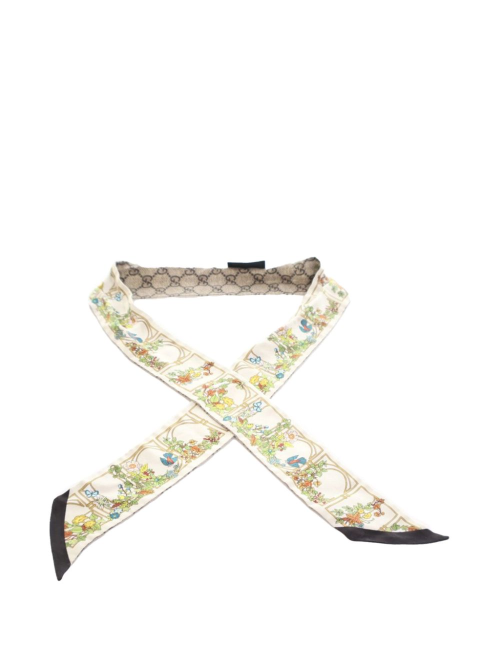 Gucci Pre-Owned 2016-2023 GG and Floral Silk Twilly scarves - White von Gucci Pre-Owned