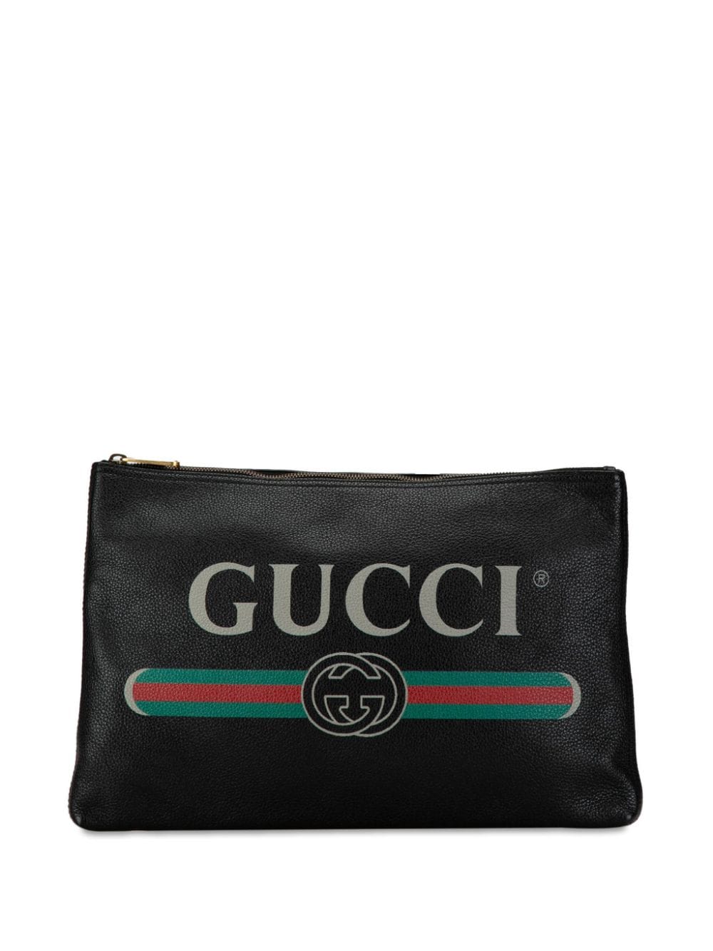 Gucci Pre-Owned 2016-2023 Leather Gucci Logo clutch bag - Black von Gucci Pre-Owned