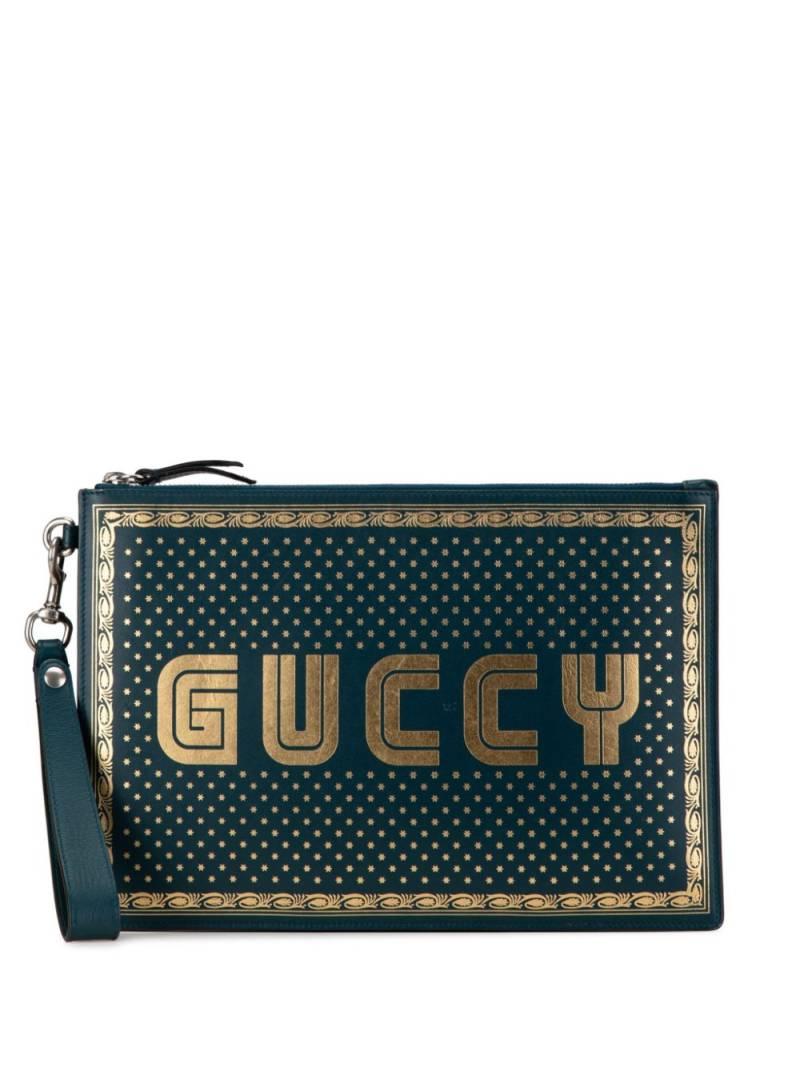 Gucci Pre-Owned 2016-2023 Leather Guccy Sega clutch bag - Green von Gucci Pre-Owned