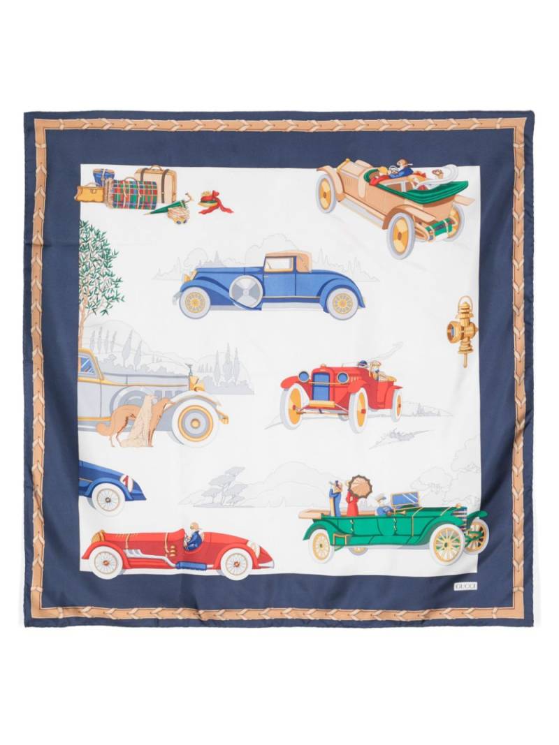 Gucci Pre-Owned automobile-print silk scarf - Blue von Gucci Pre-Owned