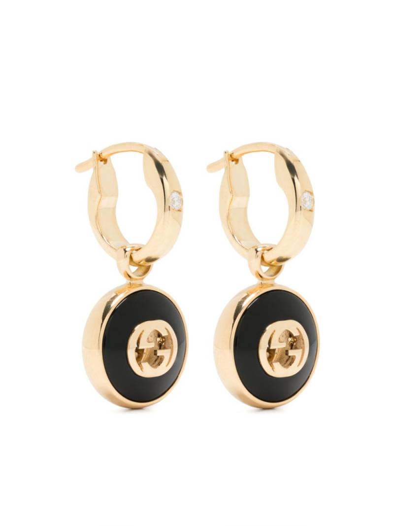 Gucci 18kt yellow gold diamond and onyx Interlocking G earrings von Gucci