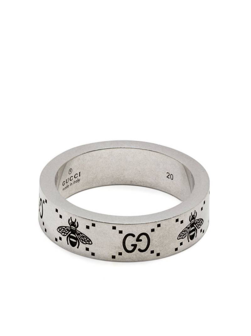 Gucci GG and bee engraved wide ring - Silver von Gucci