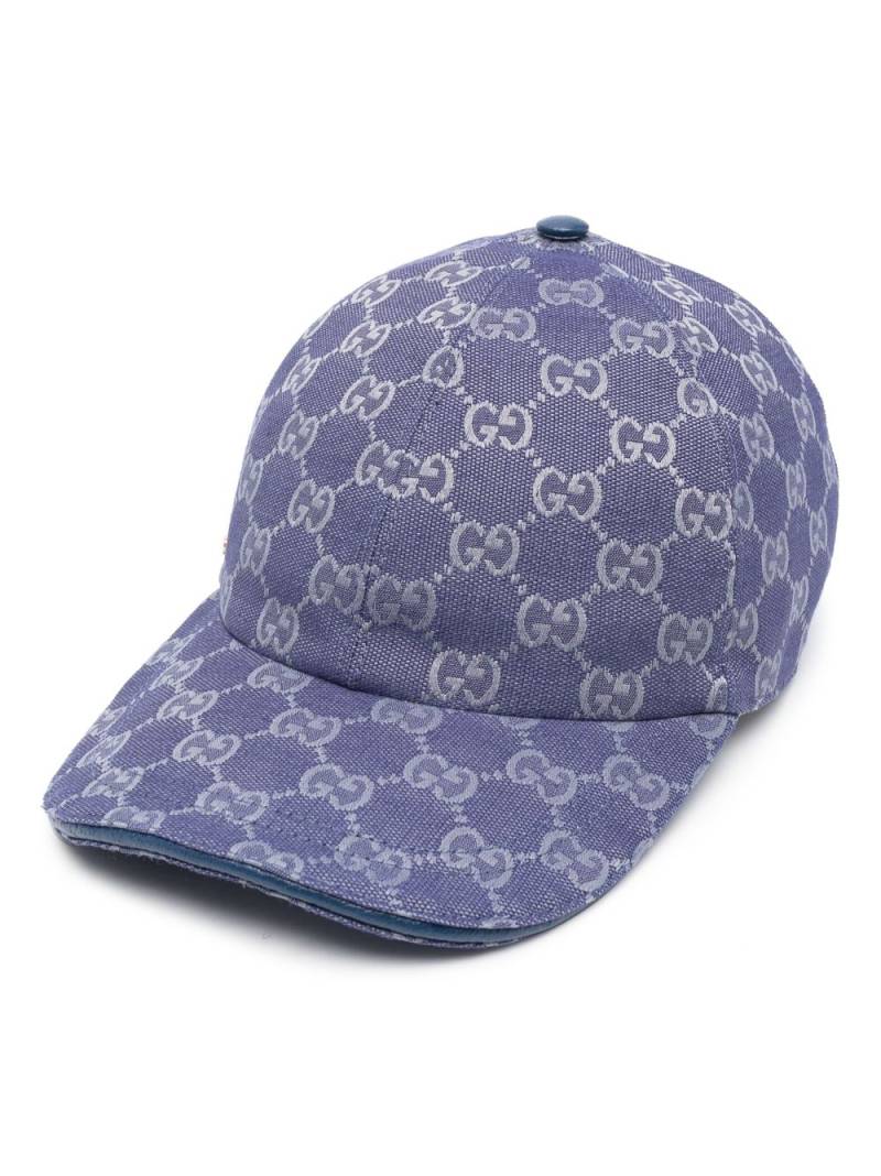 Gucci GG-canvas leather baseball cap - Blue von Gucci