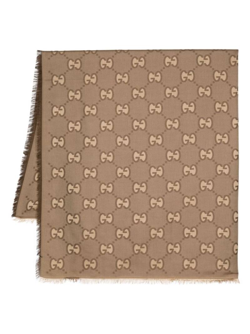 Gucci GG-jacquard frayed scarf - Brown von Gucci