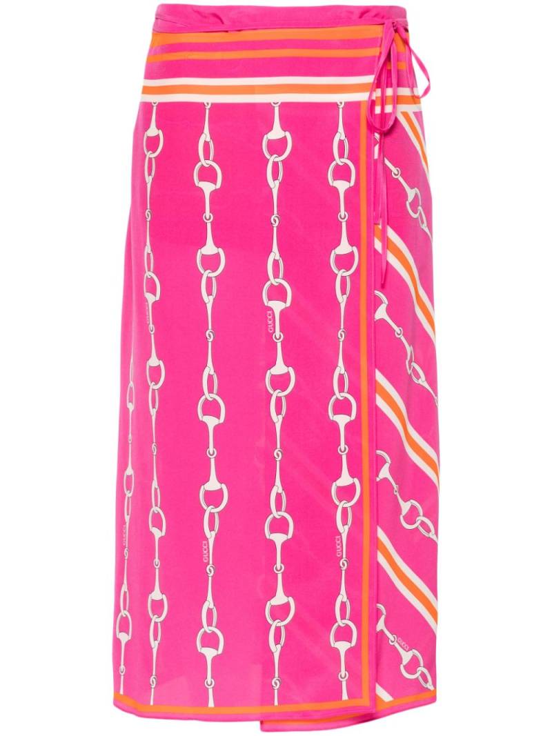 Gucci Horesebit-print silk wrap skirt - Pink von Gucci