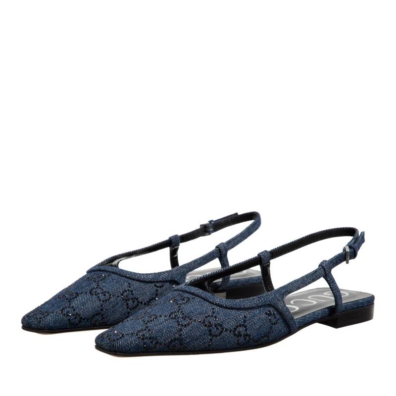 Gucci Sandalen - Women Gg Denim Slingback Flats - Gr. 37 (EU) - in Blau - für Damen von Gucci