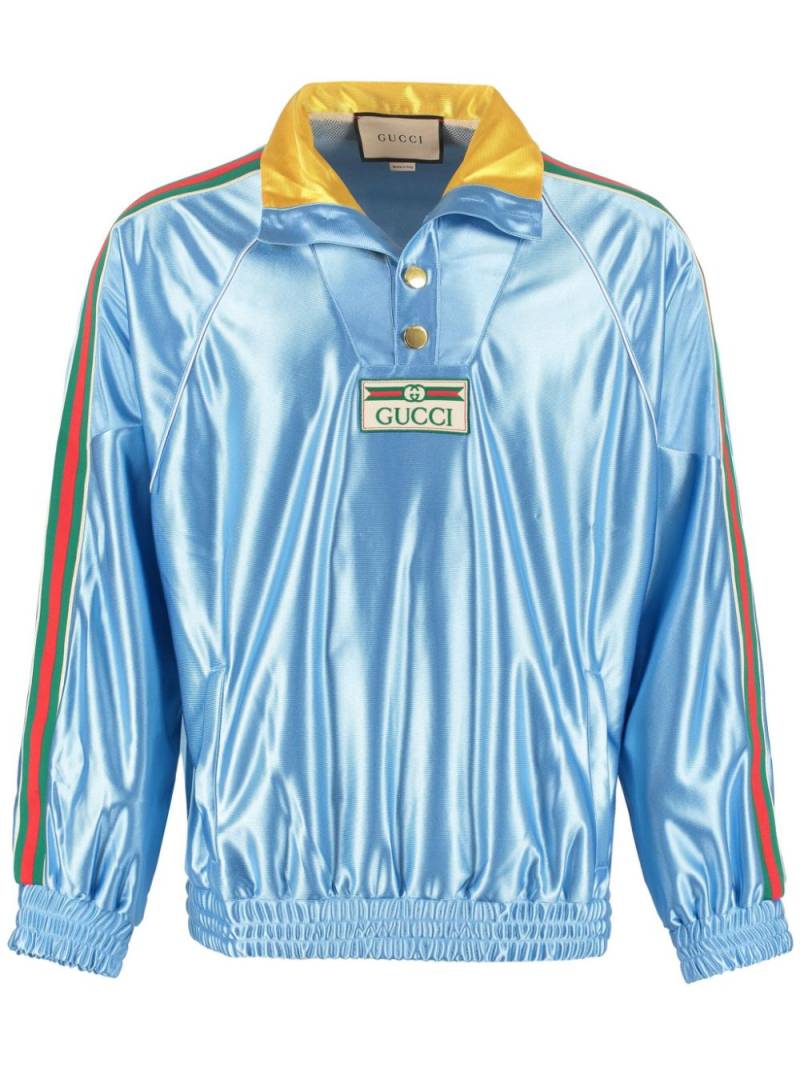 Gucci Web-detail shiny jersey sweatshirt - Blue von Gucci