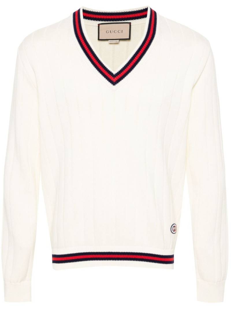 Gucci Web-stripe V-neck jumper - Neutrals von Gucci