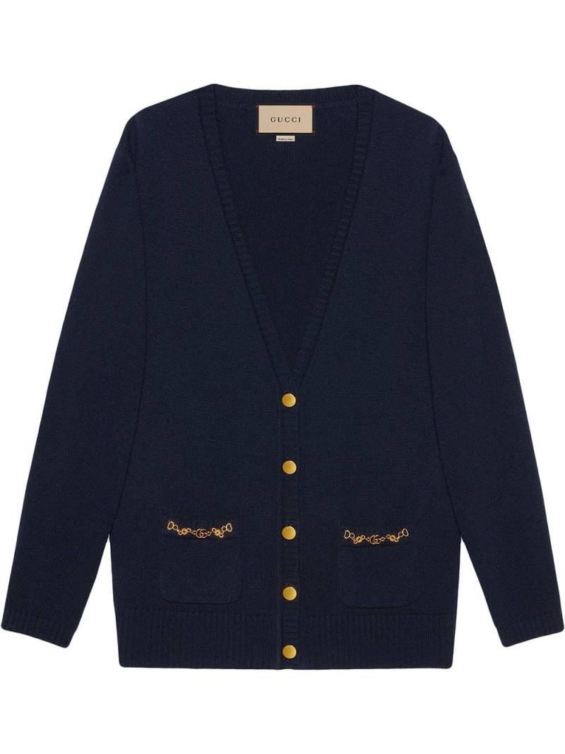 Gucci chain-trim button-front knitted cardigan - Blue von Gucci