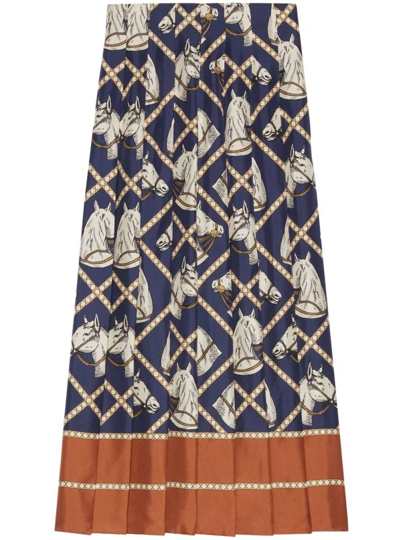 Gucci equestrian-print pleated skirt - Blue von Gucci