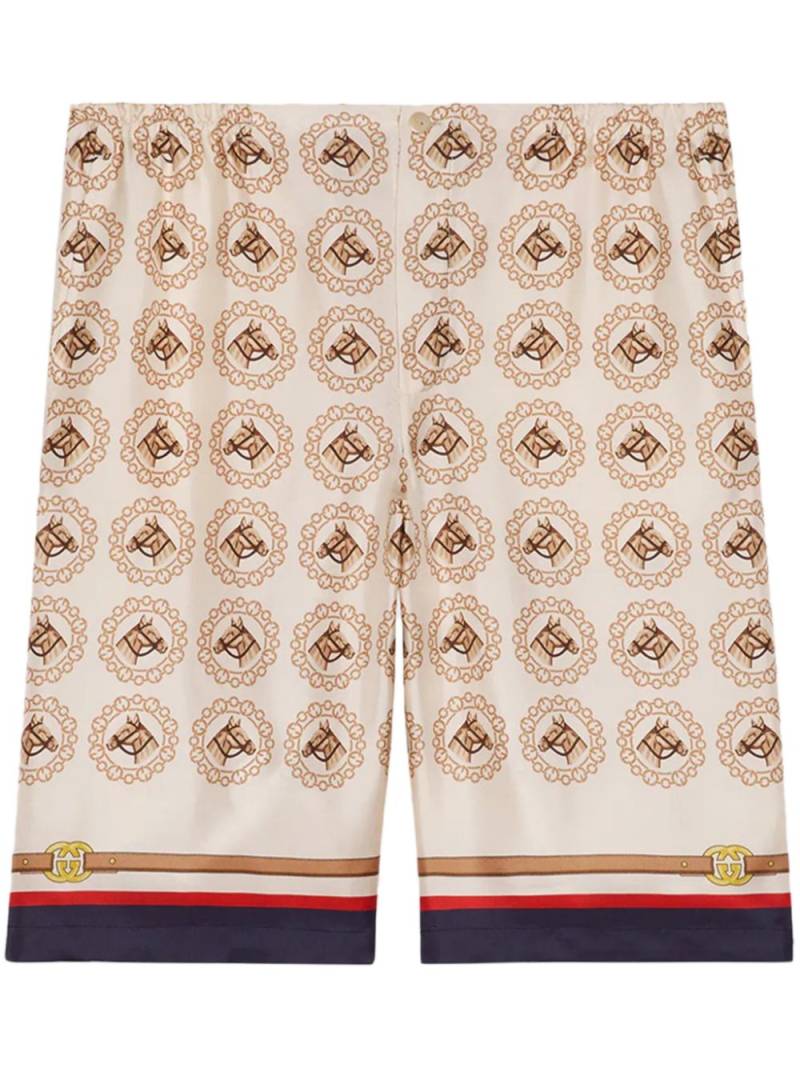 Gucci graphic-print silk shorts - Neutrals von Gucci