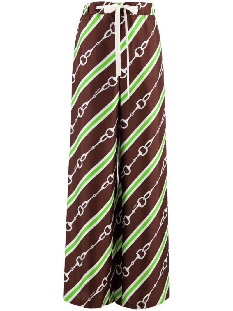 Gucci horsebit stripe print silk trousers - Brown von Gucci