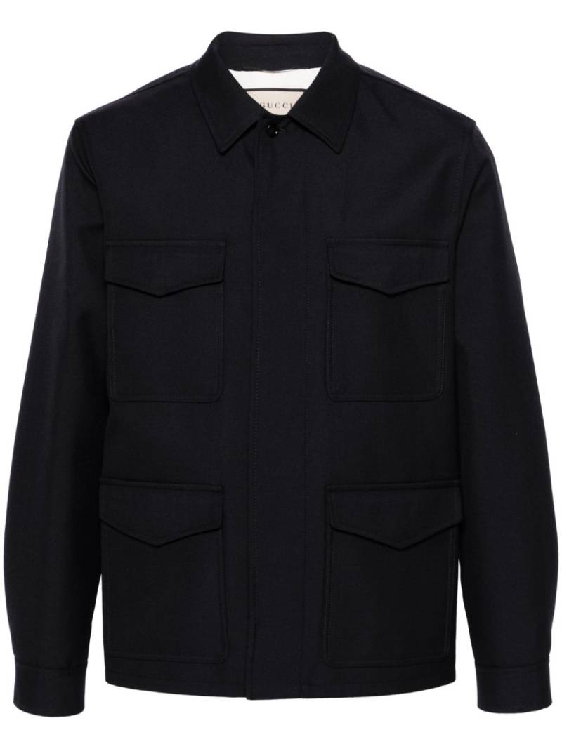 Gucci logo-appliqué twill shirt jacket - Blue von Gucci