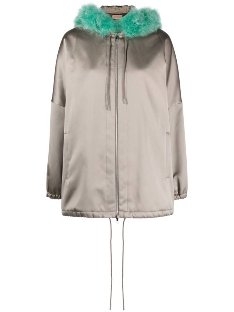 Gucci shearling-trim satin hooded jacket - Grey von Gucci