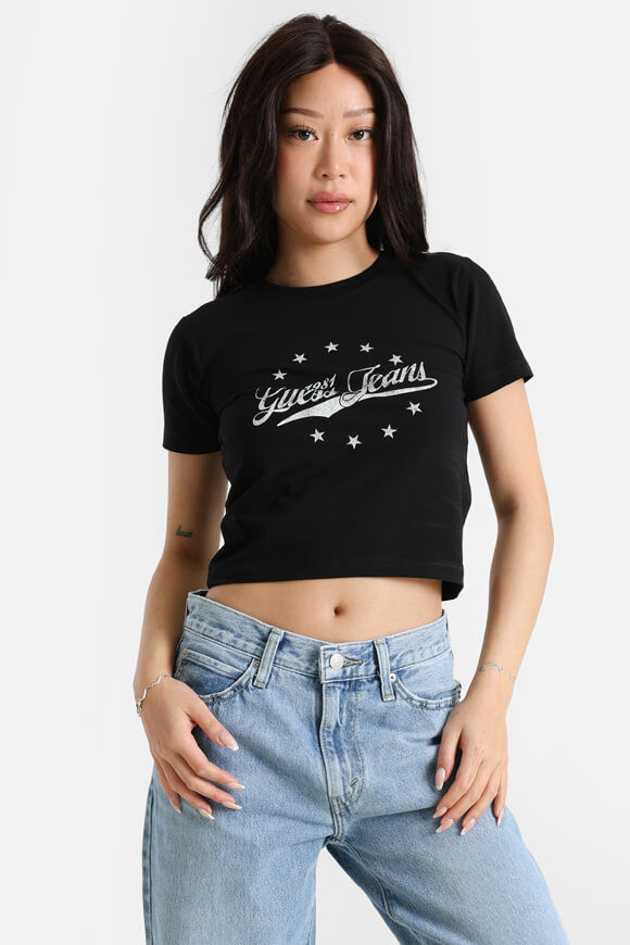 Guess Jeans Crop T-Shirt | Jet Black | Damen  | M von Guess Jeans