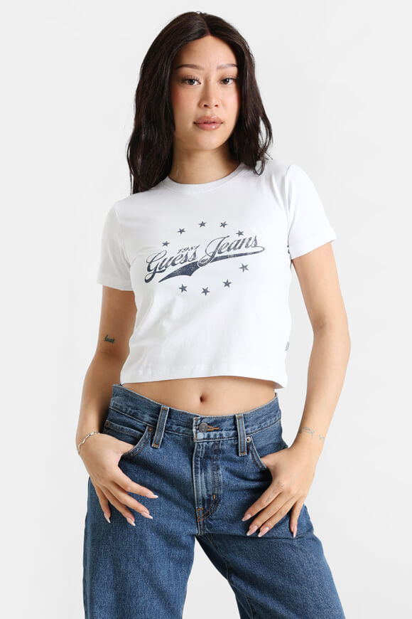 Guess Jeans Crop T-Shirt | Pure White | Damen  | M von Guess Jeans