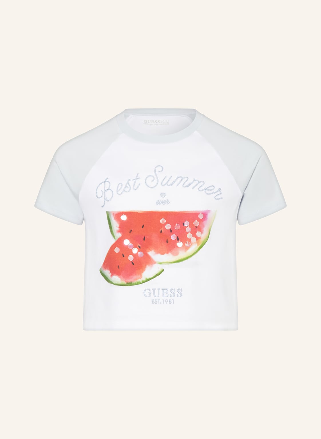 Guess Cropped-Shirt Mit Pailletten weiss Guess Cropped-Shirt Mit Pailletten weiss von Guess