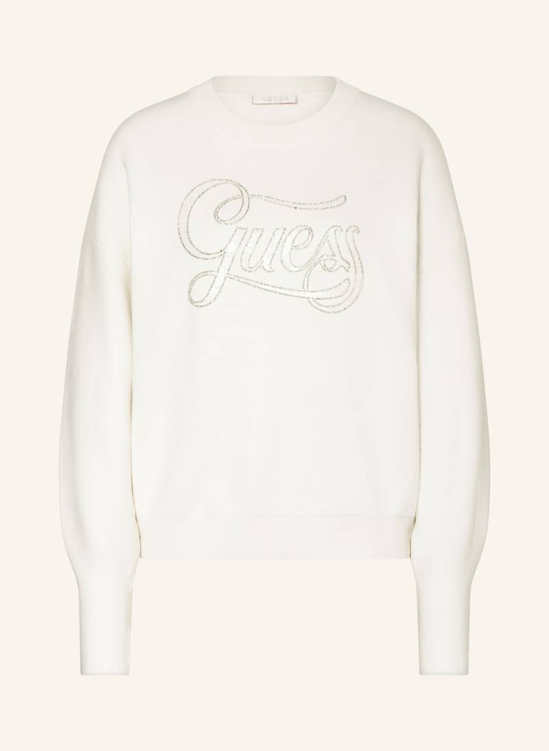 Guess Pullover Laura Mit Schmuckperlen Und Pailletten weiss von Guess