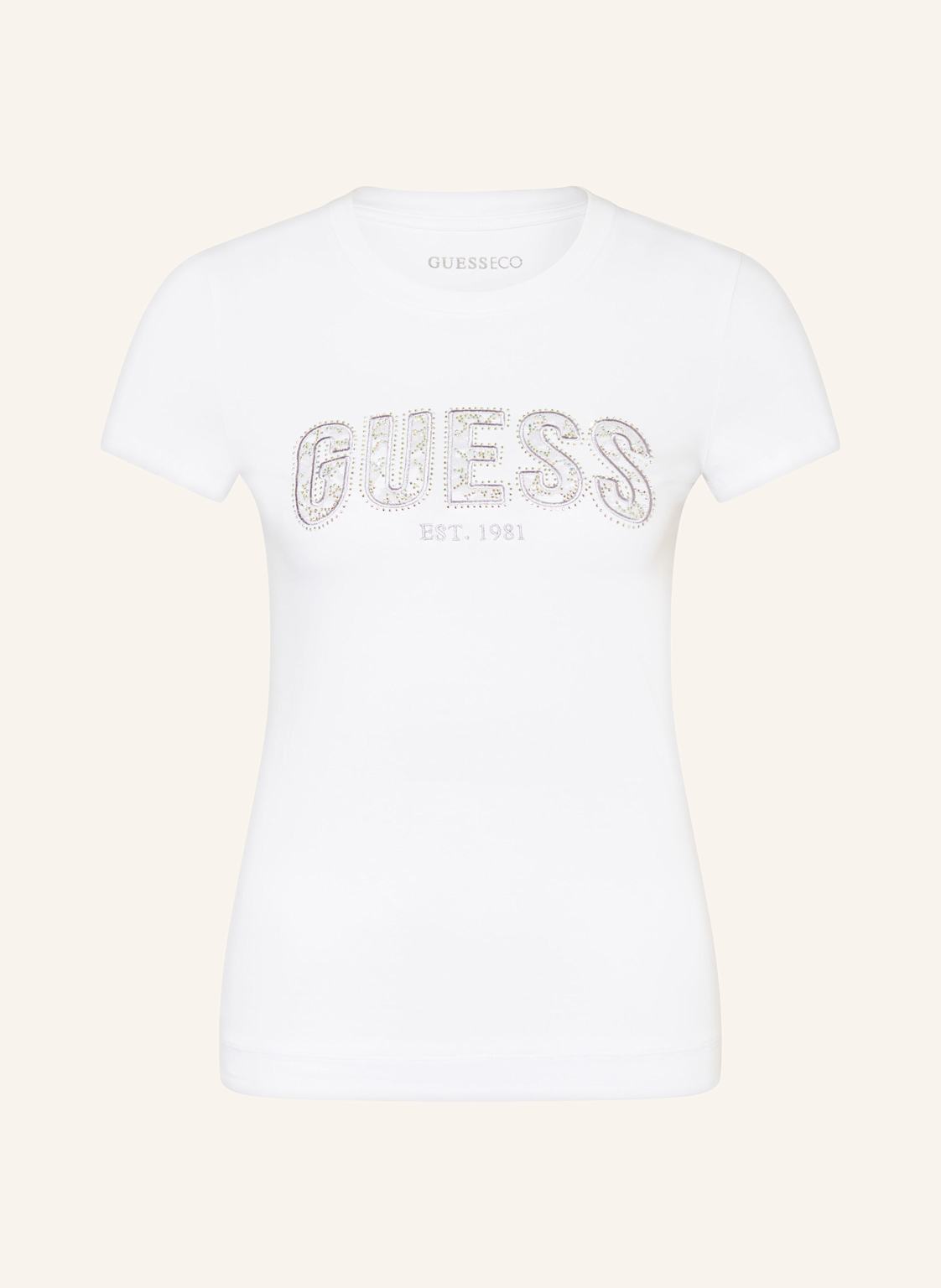 Guess T-Shirt Mit Schmucksteinen weiss Guess T-Shirt Mit Schmucksteinen weiss von Guess