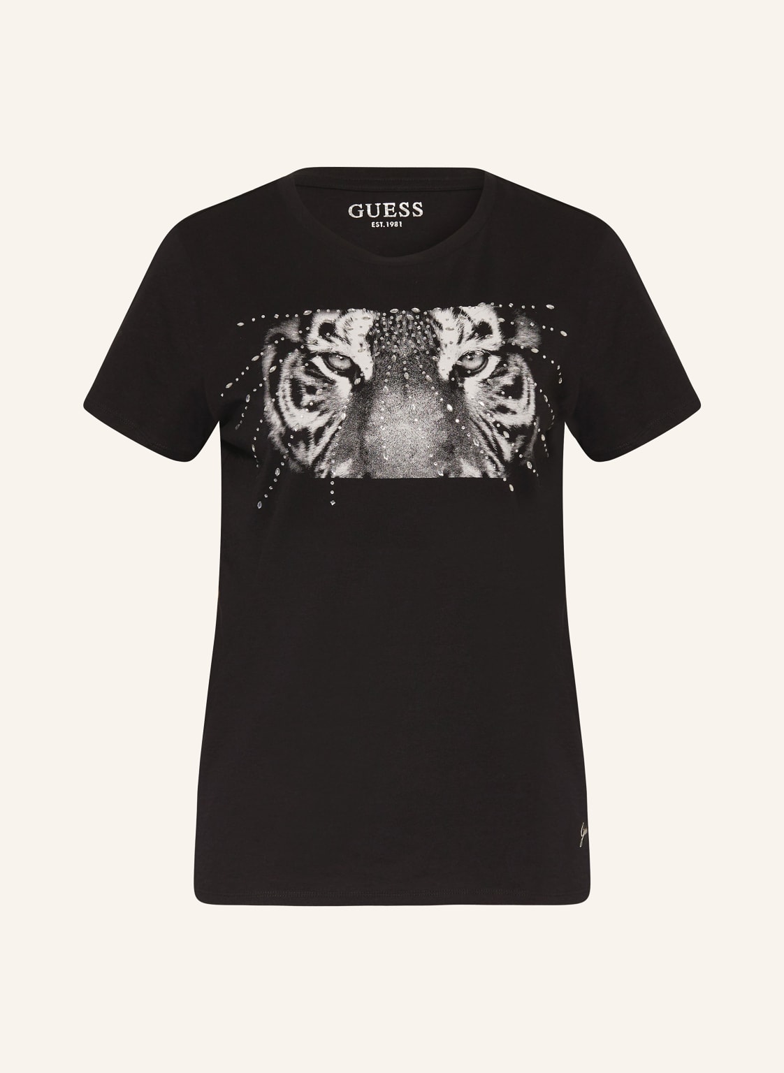 Guess T-Shirt Tiger Eyes Mit Schmucksteinen schwarz von Guess