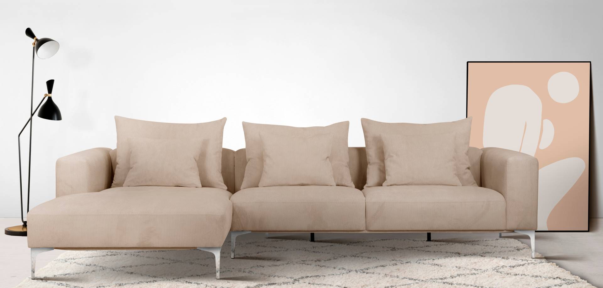 Guido Maria Kretschmer Home&Living Ecksofa »JANTE L-Form«, wahlweise Recamiere links oder rechts, mit Chromfüssen von Guido Maria Kretschmer Home&Living