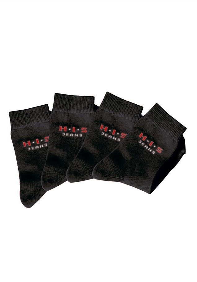 H.I.S Basicsocken, (Packung, 4 Paar), mit kontrasfarbenem Logo von H.I.S