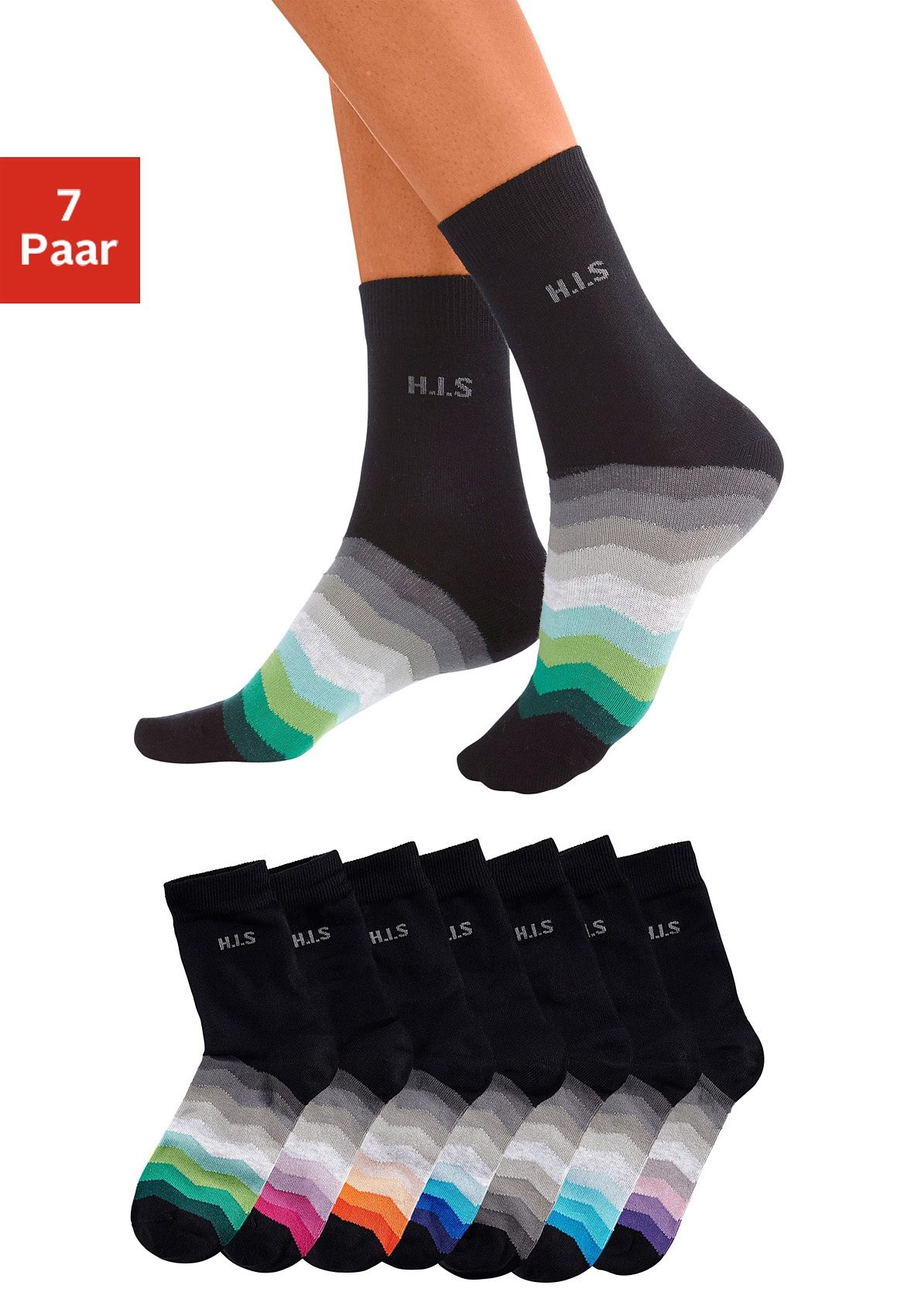 H.I.S Basicsocken, (Packung, 7 Paar), mit schwarzem Schaft von H.I.S