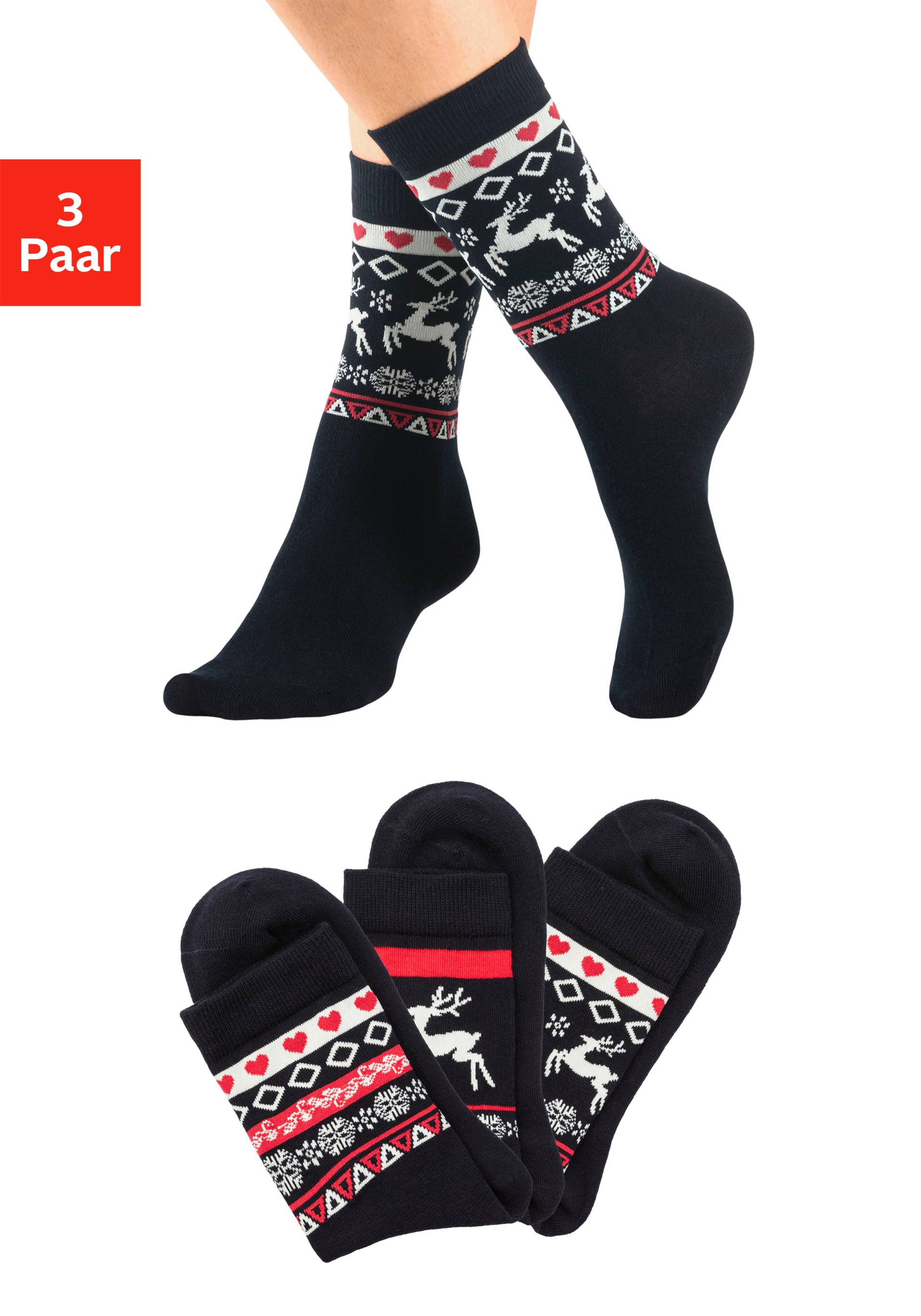 H.I.S Basicsocken, (Packung, 3 Paar), mit Wintermotiven von H.I.S