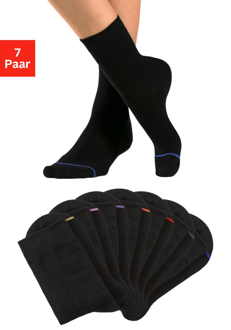 H.I.S Basicsocken, (Packung, 7 Paar), mit eingestrickter farbiger Spitzennaht von H.I.S