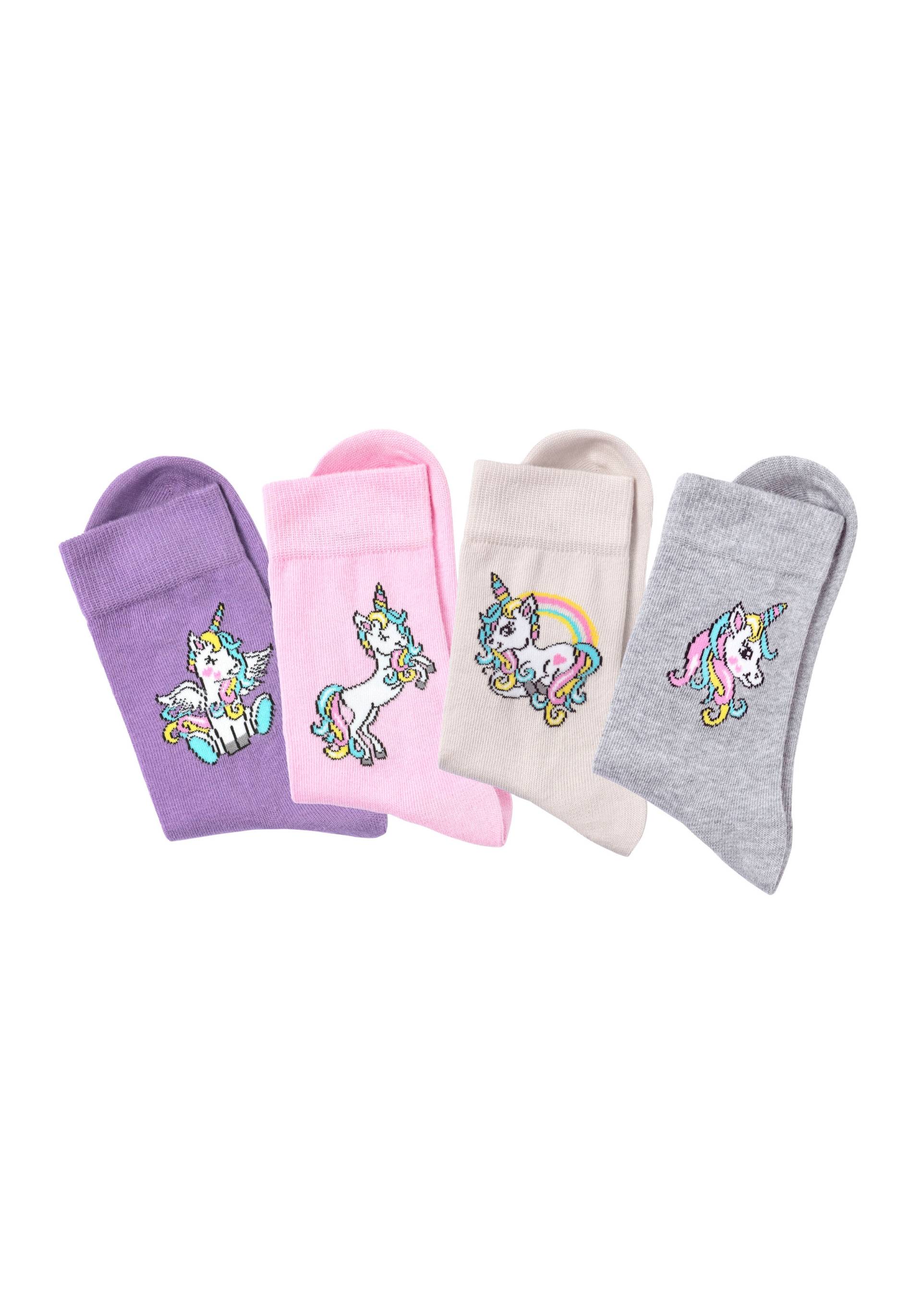 H.I.S Basicsocken, (Packung, 4 Paar), mit Einhorn Motiven von H.I.S