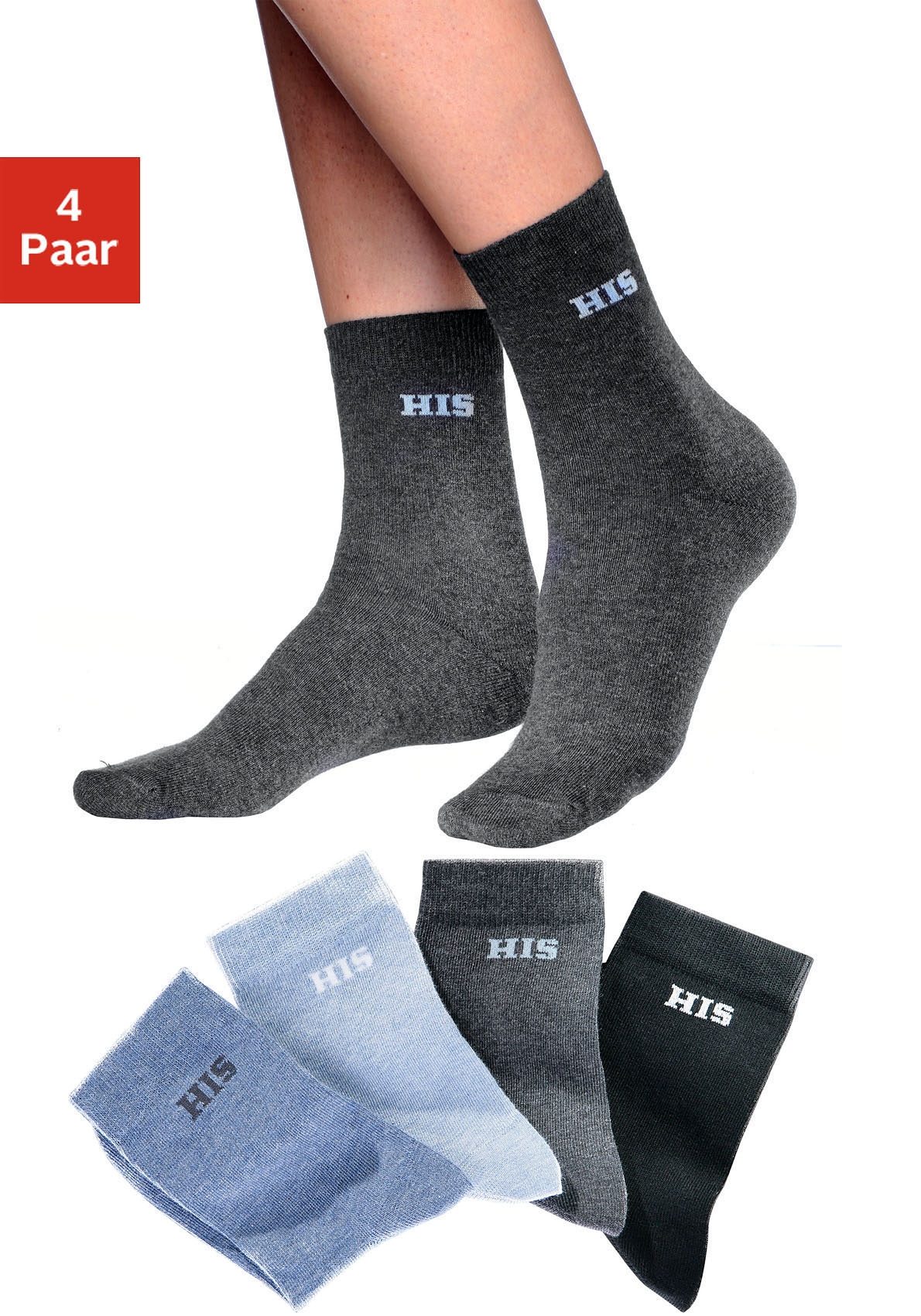 H.I.S Basicsocken, (Packung, 4 Paar), mit eingestricktem Markenlogo von H.I.S