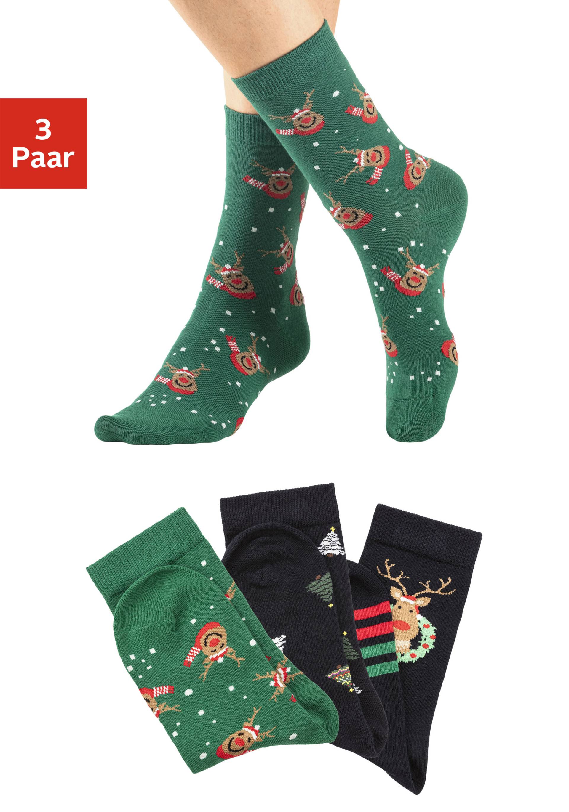 H.I.S Basicsocken, (Packung, 3 Paar), mit weihnachtlichen Motiven von H.I.S