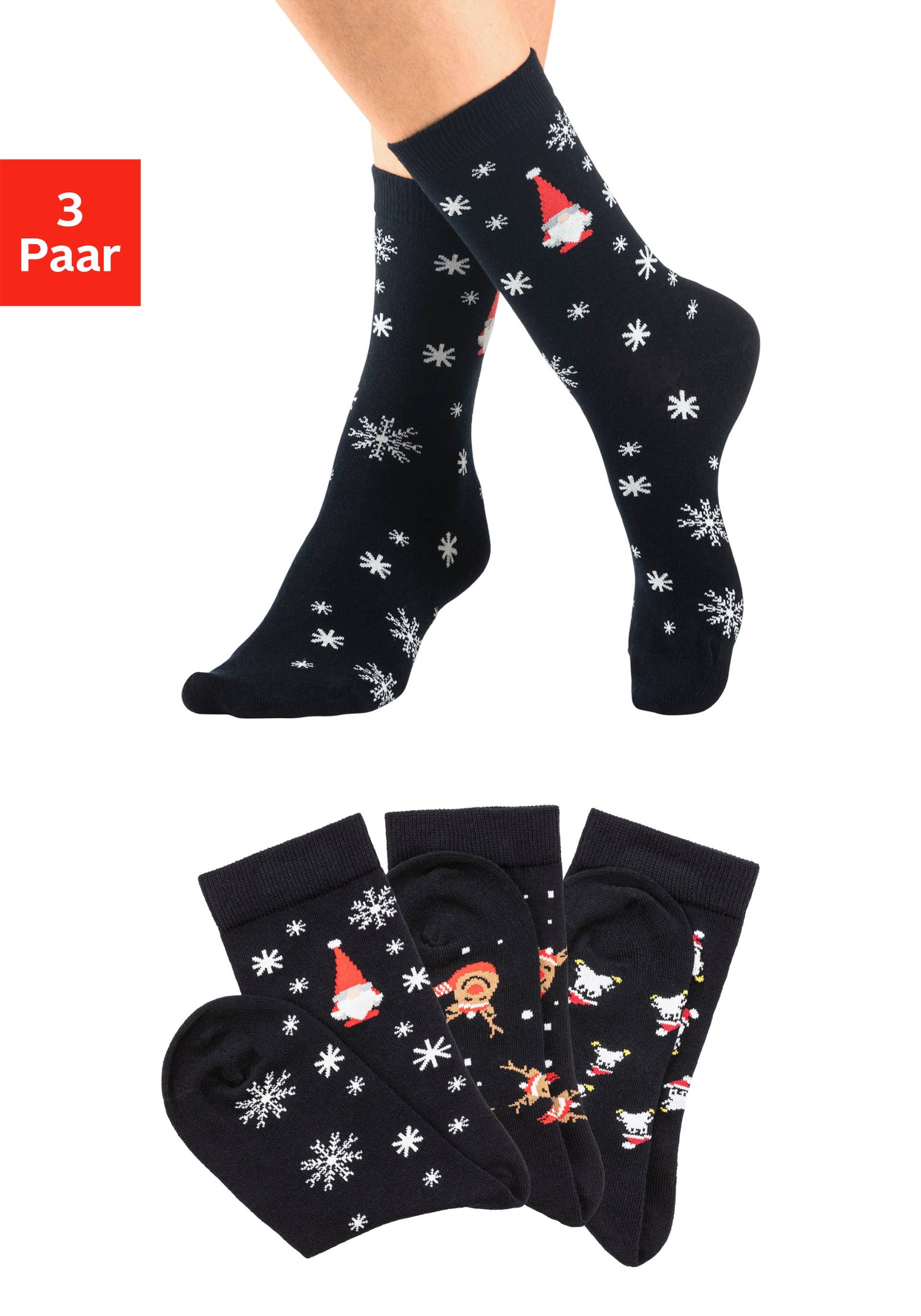 H.I.S Basicsocken, (Packung, 3 Paar), mit weihnachtlichen Motiven von H.I.S