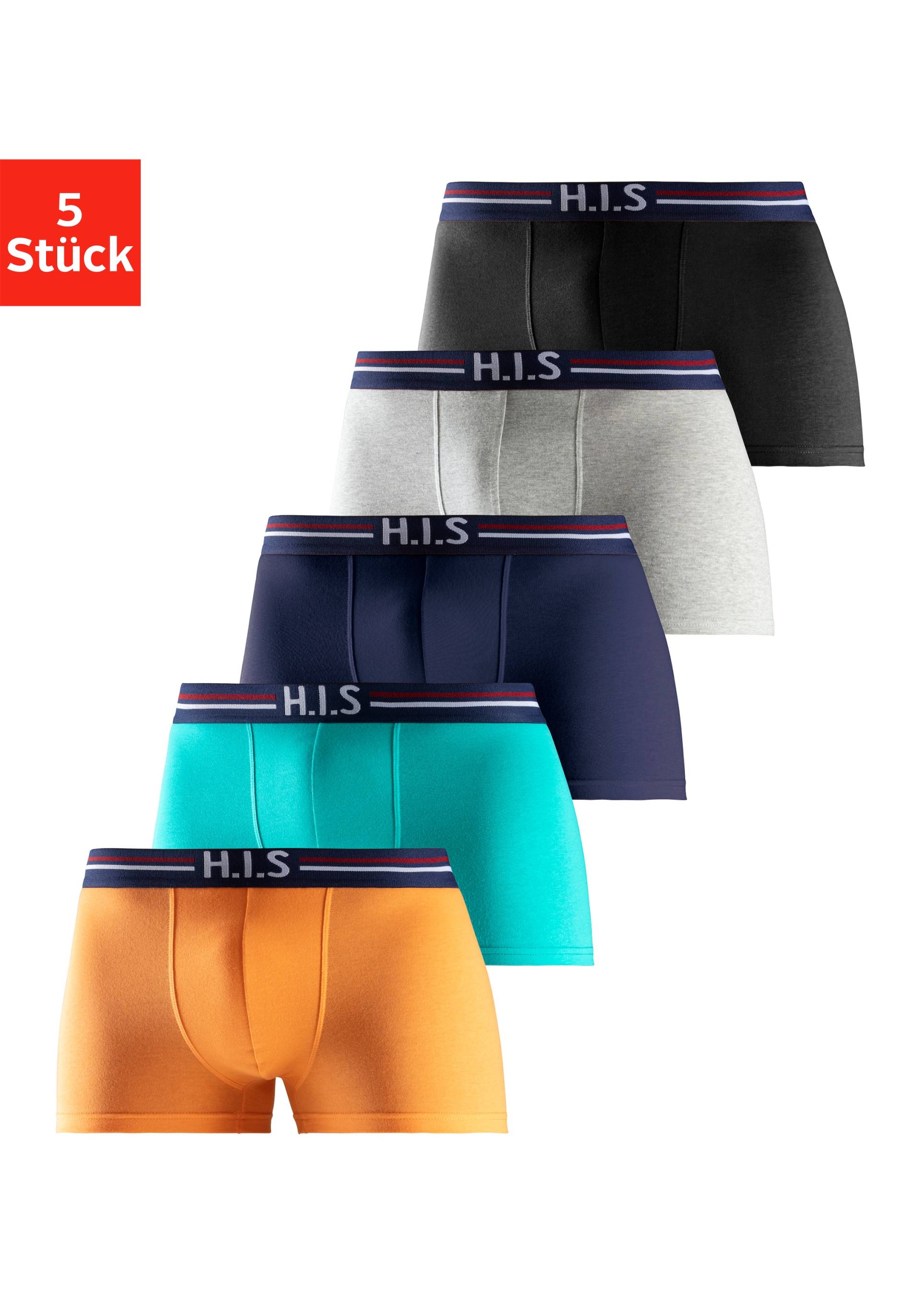 H.I.S Boxer, (Packung, 5 St.), mit Streifen und Markenlogo im Bund von H.I.S