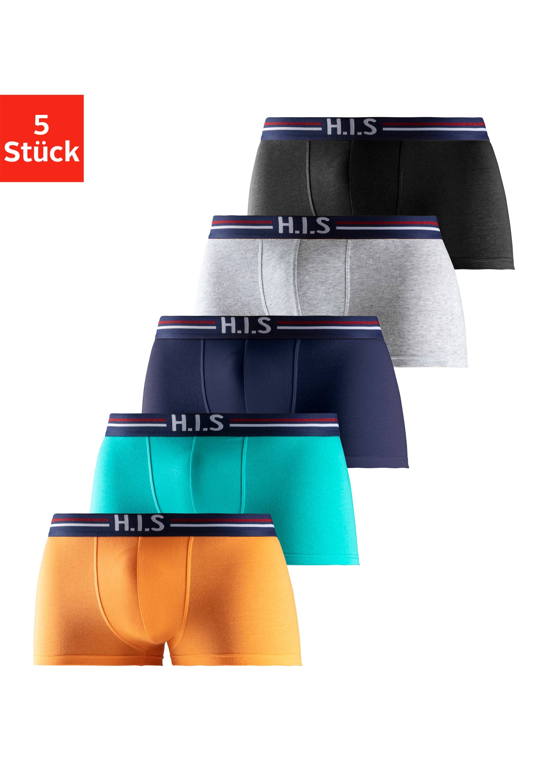 H.I.S Hipster, (Packung, 5 St.), Boxershorts mit Streifen und Markenlogo im Bund aus Baumwollmischung von H.I.S