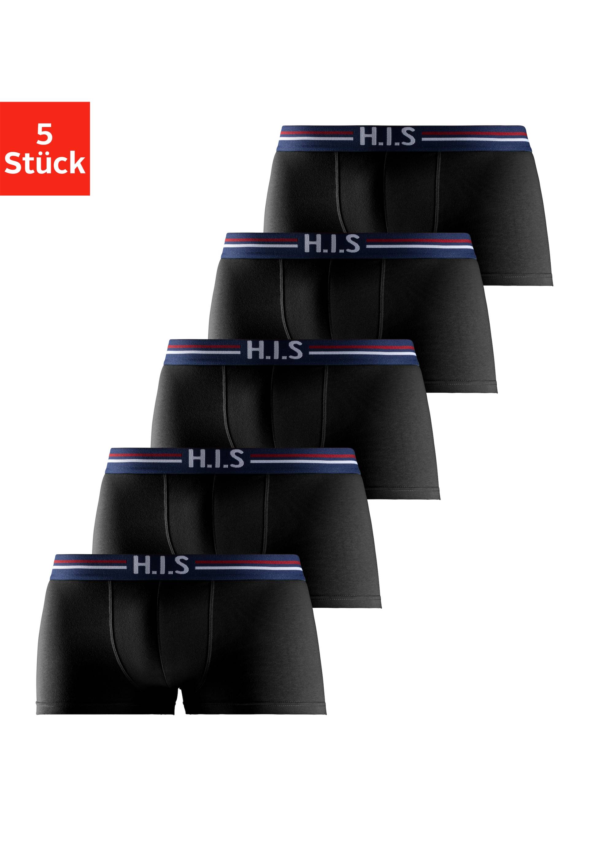 H.I.S Boxershorts, (Packung, 5 St.), in Hipster-Form mit Streifen und Markenlogo im Bund von H.I.S
