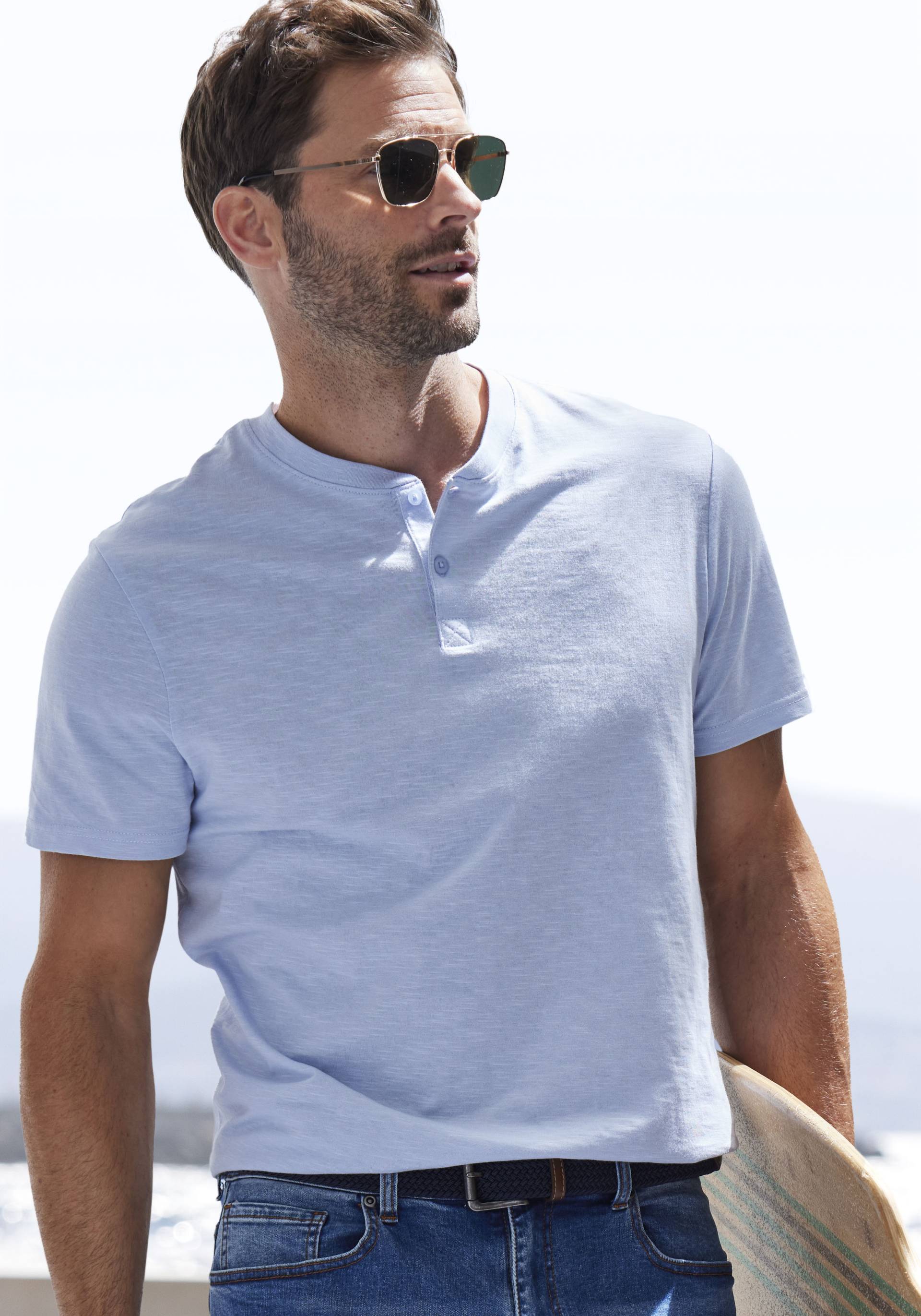 H.I.S Henleyshirt, Kurzarmshirt mit Henleykragen, strukturierte Baumwolle H.I.S Henleyshirt, Kurzarmshirt mit Henleykragen, strukturierte Baumwolle von H.I.S