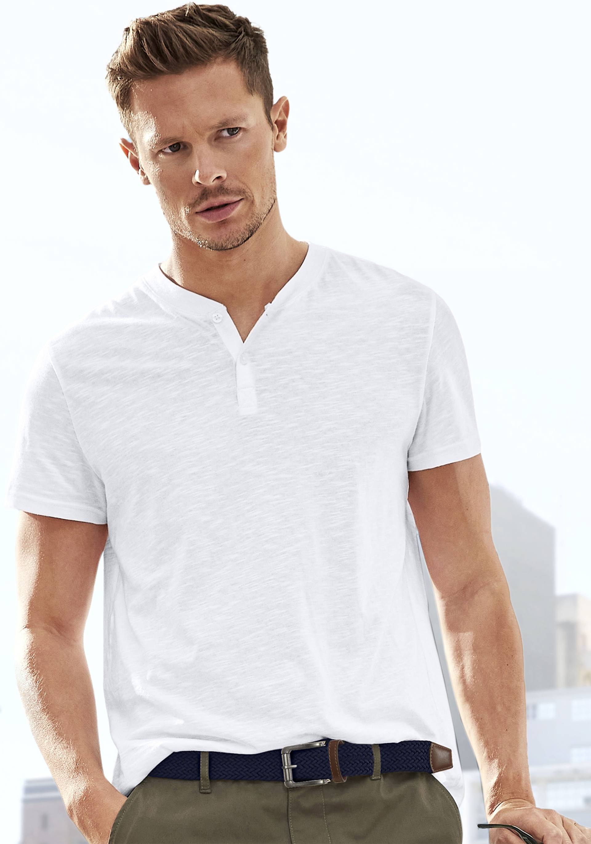 H.I.S Henleyshirt, Kurzarmshirt mit Henleykragen, strukturierte Baumwolle H.I.S Henleyshirt, Kurzarmshirt mit Henleykragen, strukturierte Baumwolle von H.I.S