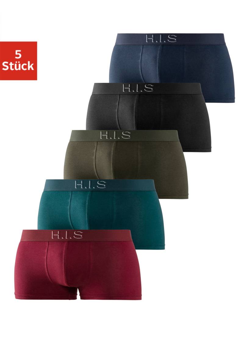 H.I.S Hipster, (Packung, 5 St.), knapp sitzende Boxershorts am Webbund mit Logoschriftzug mit 3D Effekt von H.I.S