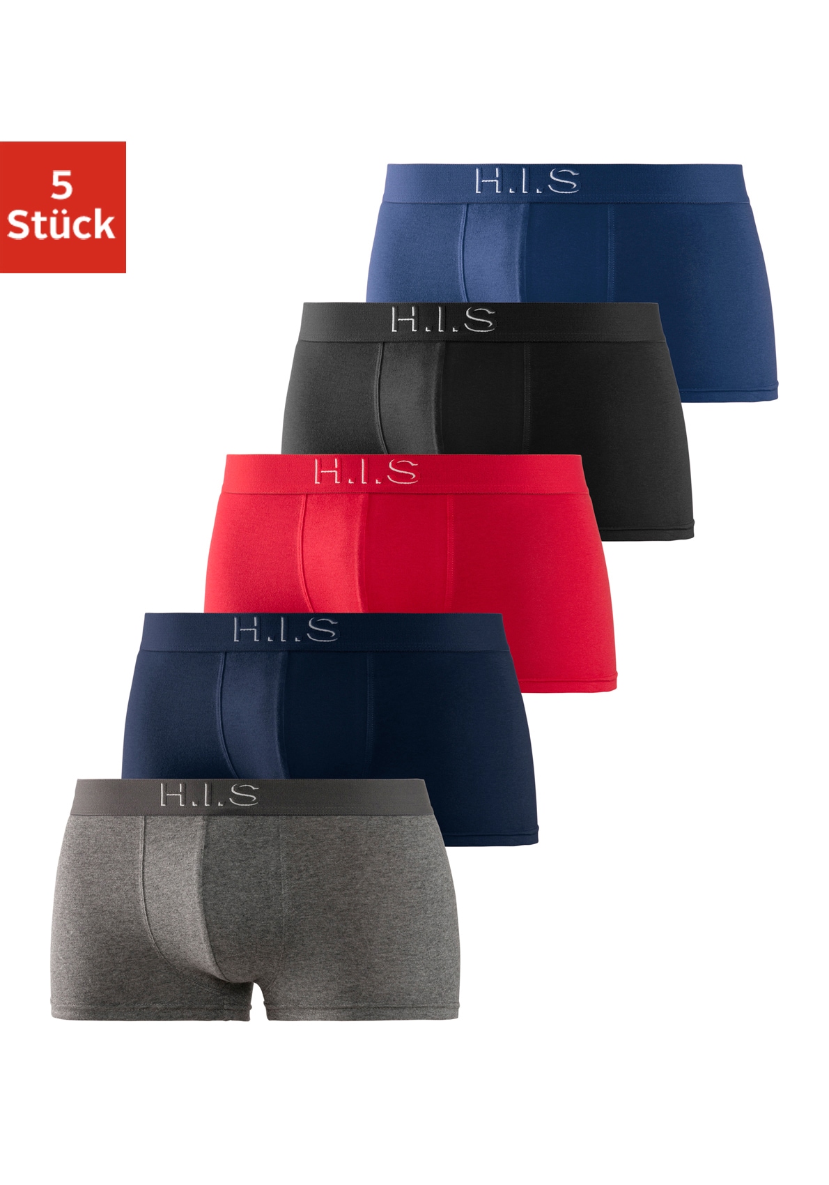 H.I.S Hipster, (Packung, 5 St.), Boxershorts am Webbund mit Logoschriftzug mit 3D Effekt von H.I.S