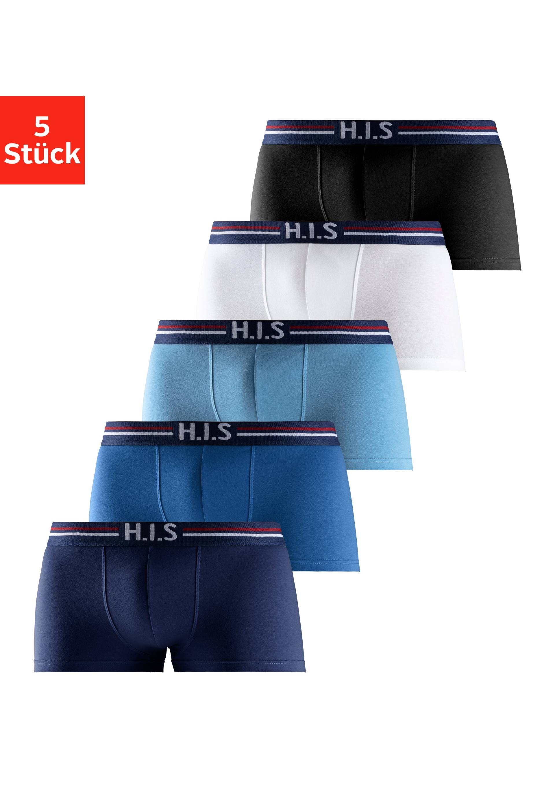 H.I.S Boxershorts, (Packung, 5 St.), in Hipster-Form mit Streifen und Markenlogo im Bund von H.I.S