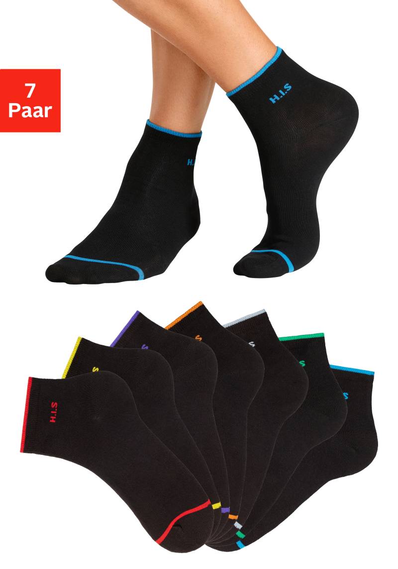 H.I.S Kurzsocken, (Packung, 7 Paar), mit farbigen Bündchen von H.I.S